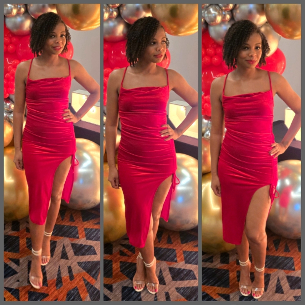 Little Red Strappy Dress with High Slit